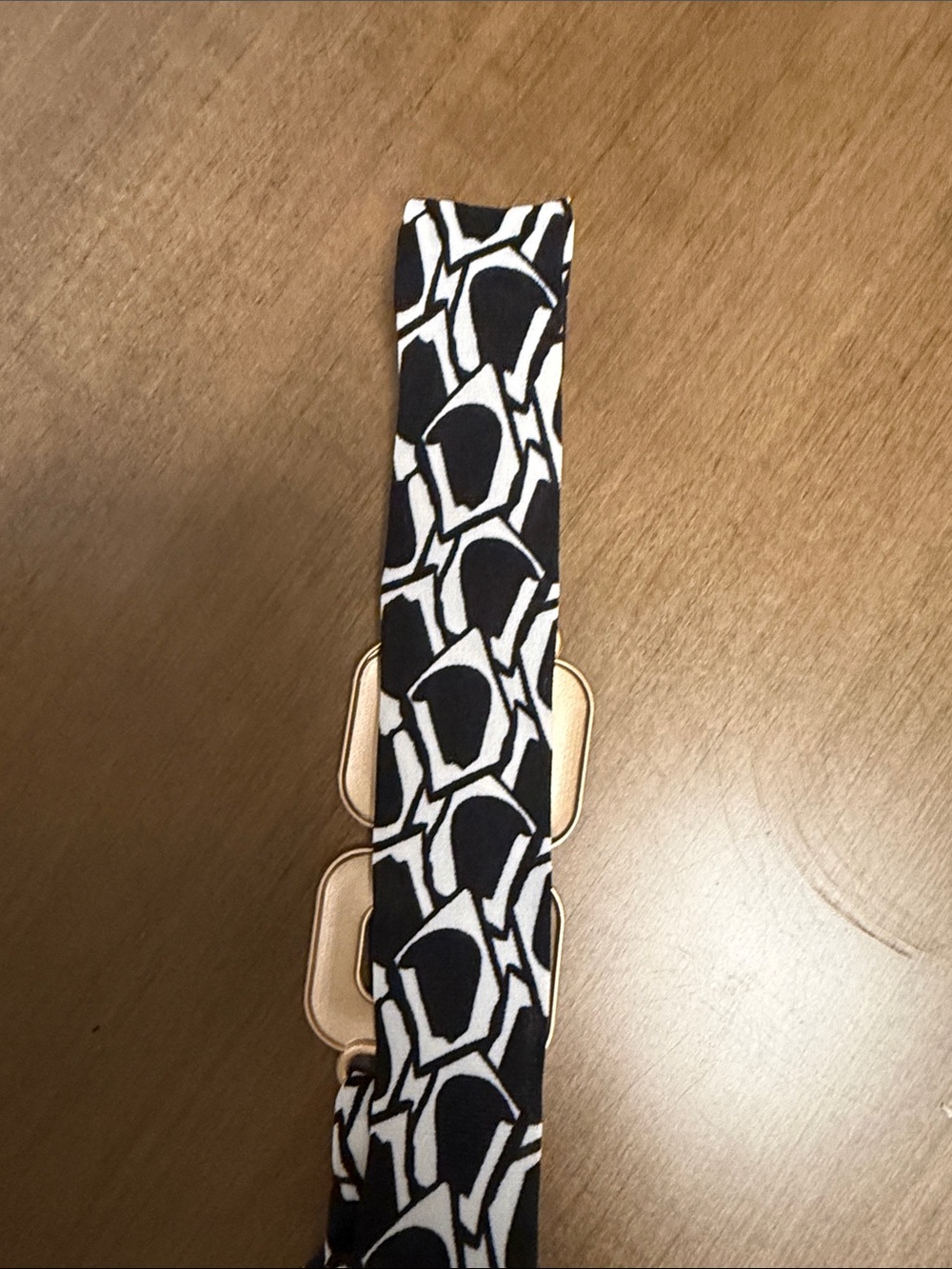 One-Shoulder Navy & White Patterned Dress with Gold Buckle - Picture 3 of 4